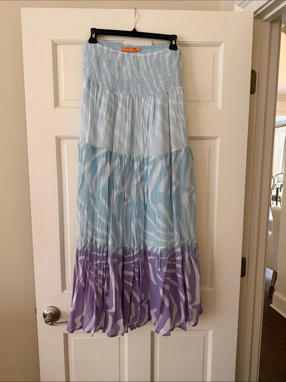 Oliphant Light Blue and Lavender Tiered Maxi Skirt